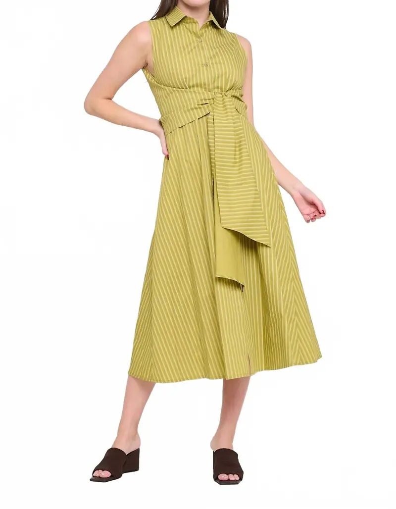 Poplin Tie Shirt Dress In Olive Stripe 1