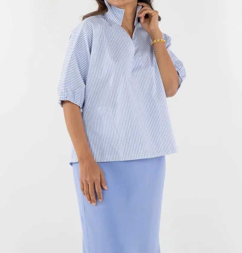 Poppy High Neck Top In Grapemist Stripe 1