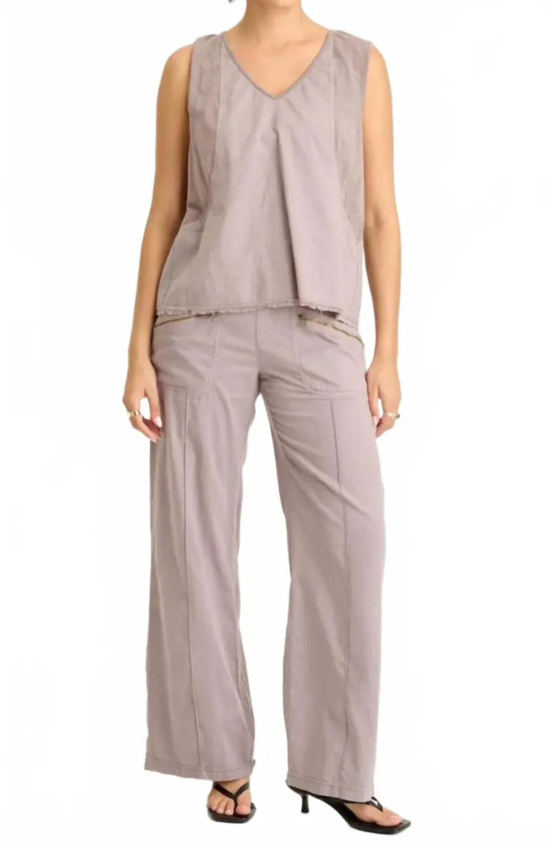 Poppy Seed Torryn Linen Zipper Pockets Pants In Subtle Brown Grey 1