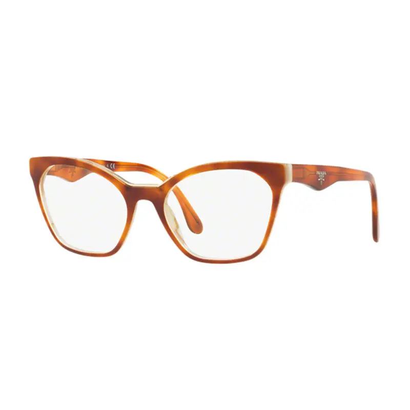 Prada Eyeglasses Cat Eye Full Rim, Top Light Havana/Striped White Frame And Clear Demo Lens Lens Pr09uvth7101 1