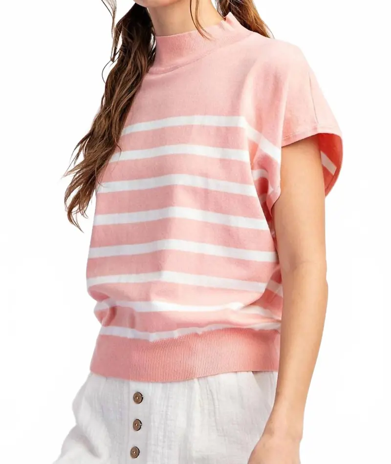 Preppy Chic Mock Neck Sweater Top In Pink 1