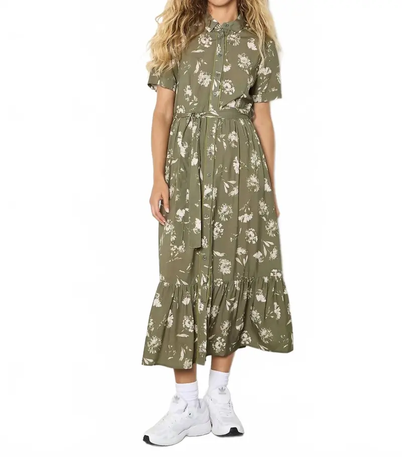 Pressed Daisy Shirt Dress In Khaki 1