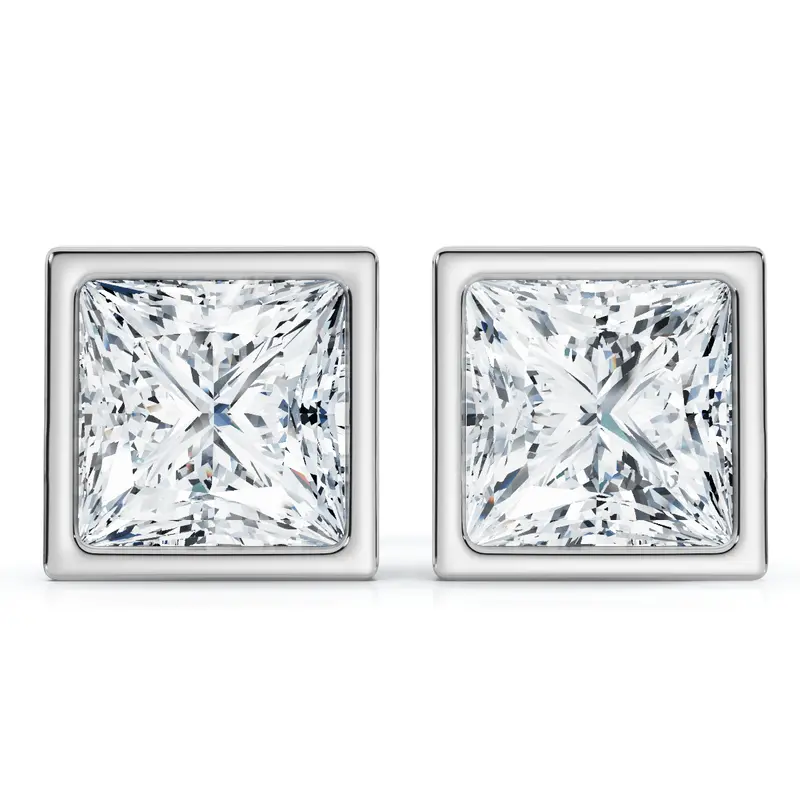 Princess Cut Diamond Bezel Set Studs 14K Gold Lab Grown Size: Small 1