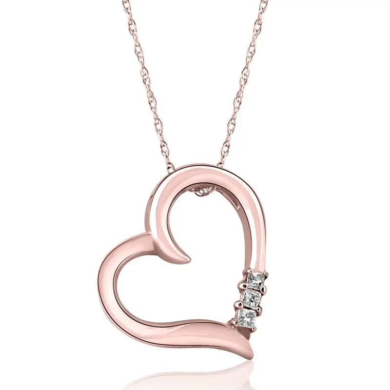 Princess Cut Diamond Heart Necklace Pendant White Yellow Or Rose Gold 3/4" Tall 1