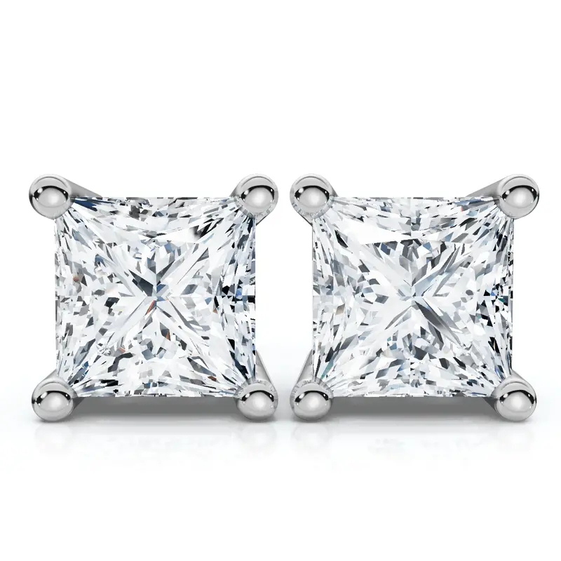 Princess Cut Diamond Prong Studs 14K Gold Lab Grown Size: Small 1