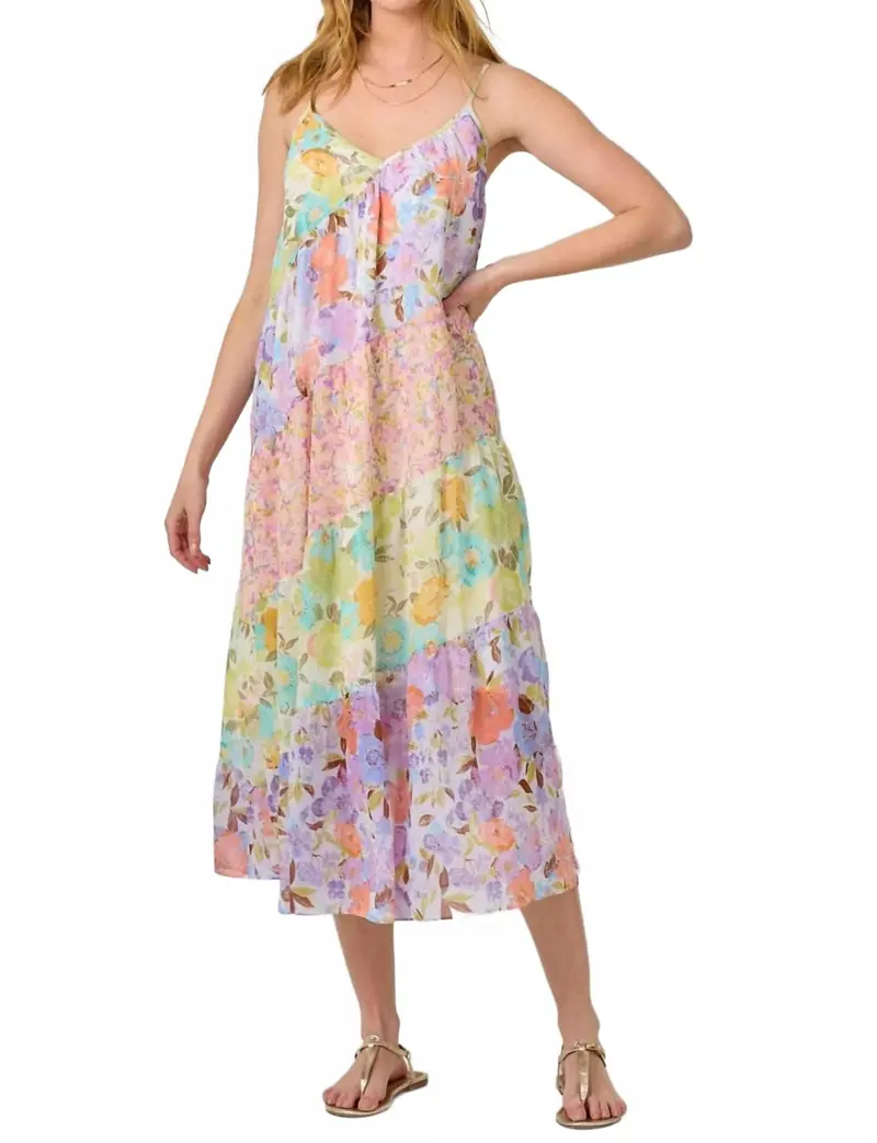 Print Mixed Maxi Dress In Multicolor 1