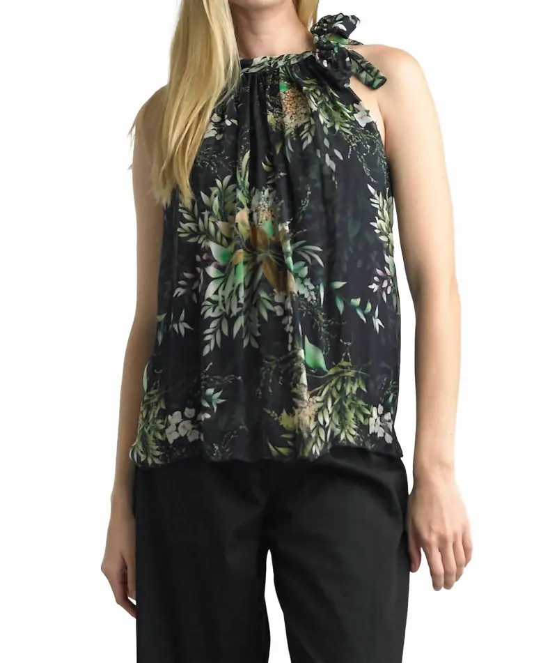 Print Neck Tie Top In Black 1