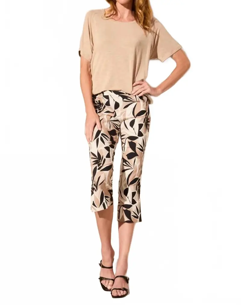 Printed Bengaline Pull-On Elastic Waist Capri Pant In Multi 1