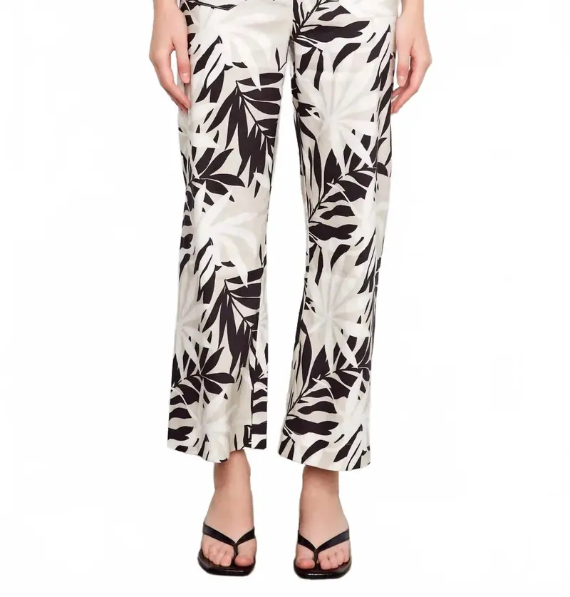 Printed Cropped Linen Blend Pants In Black 1