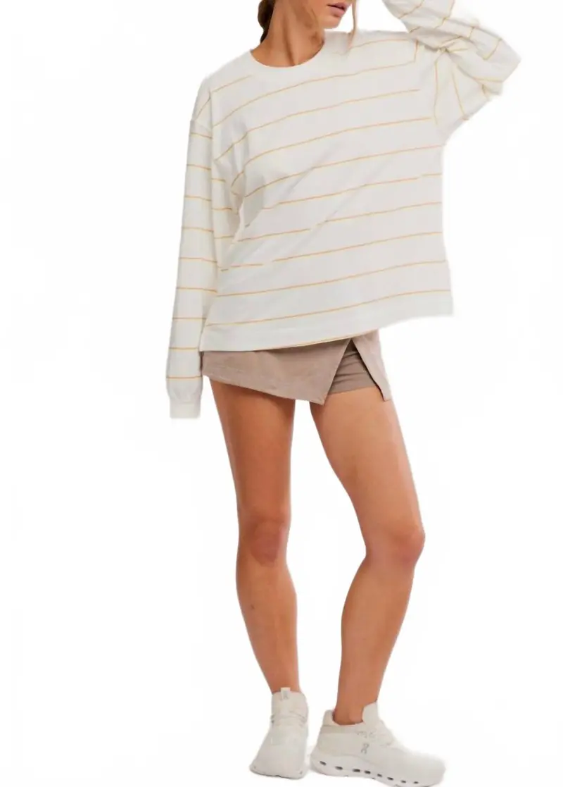 Printed Hustle Layer Awning Long Sleeve Top In Striped Ivory 1
