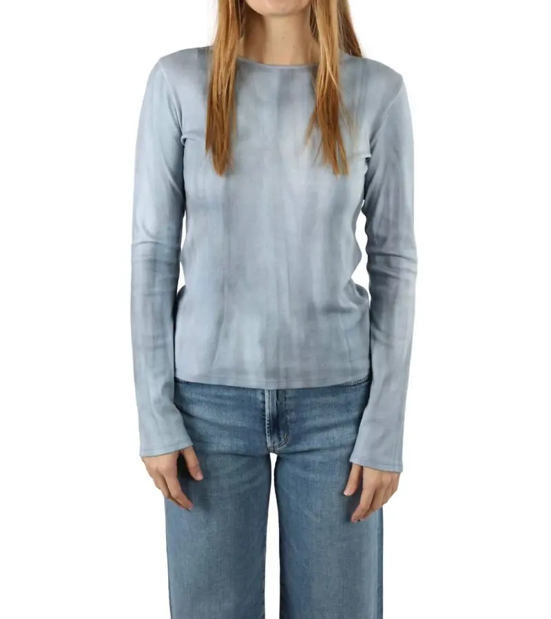 Printed Long Sleeve Crewneck Top In Azura 1