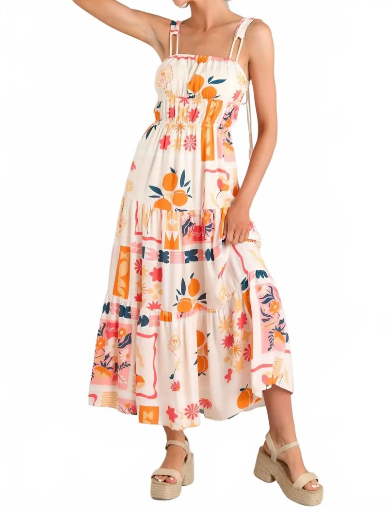 Printed Maxi Dress In Apricot 1