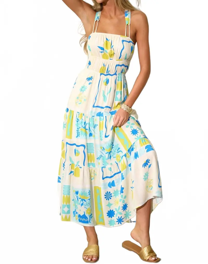 Printed Maxi Dress In Blue Lime 1
