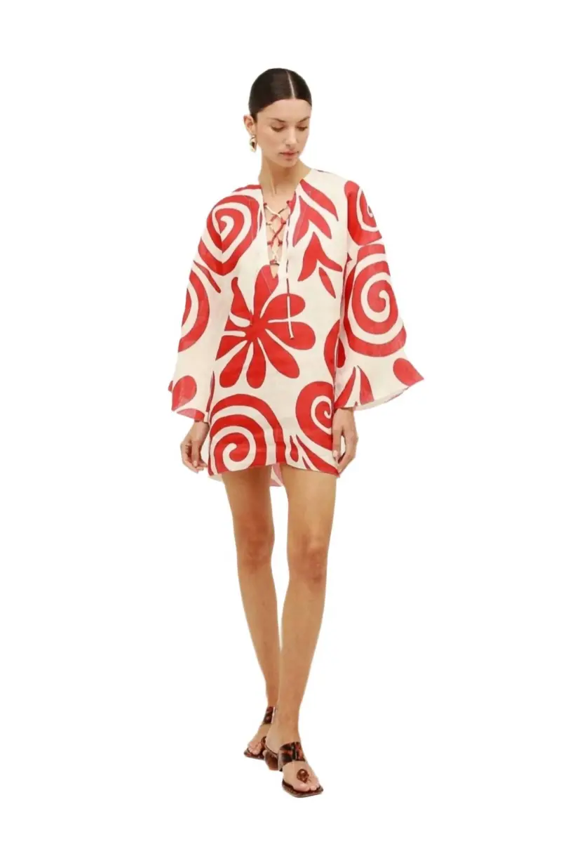 Printed Midi Dress In Red 1