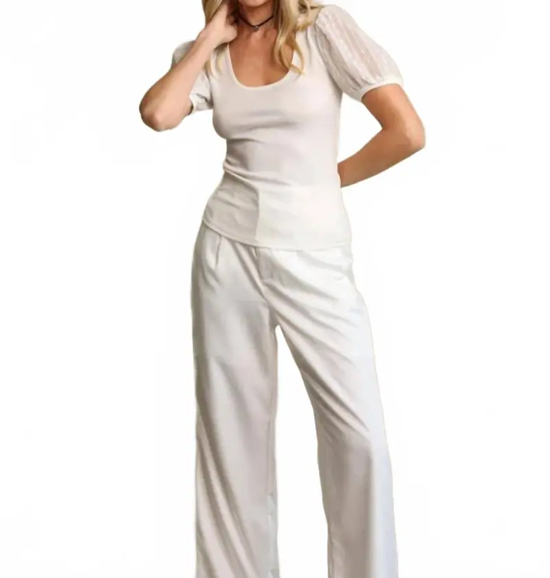 Puff Sleeve Knit Tee In White 1