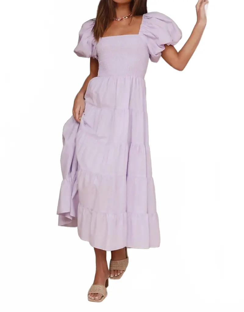 Puff Sleeves Maxi Dress In Lavender 1