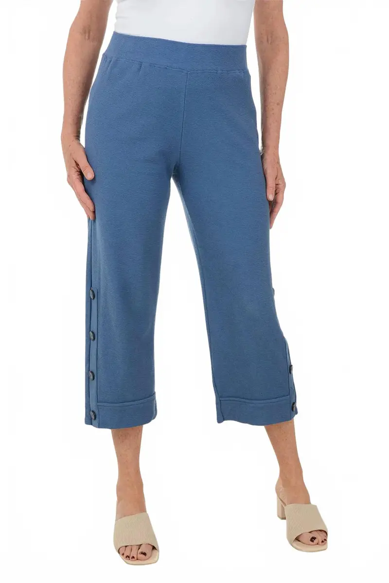 Pull On Pants With Button Hem Accent In Marine 1