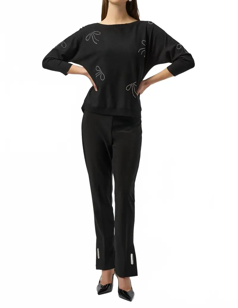 Pullover With Iron-On Bow Detail Top In Black 1