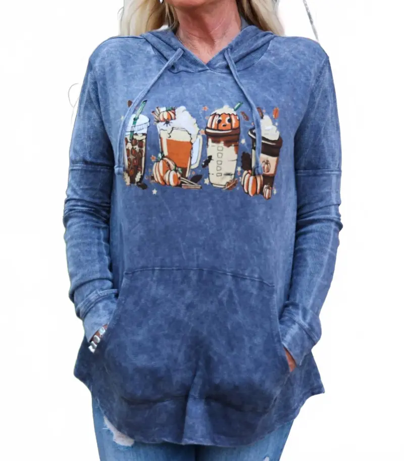 Pumpkin Spice Four Cups Coffee, Soda, Beer & Ice Cream With Pumpkins In Blue 1