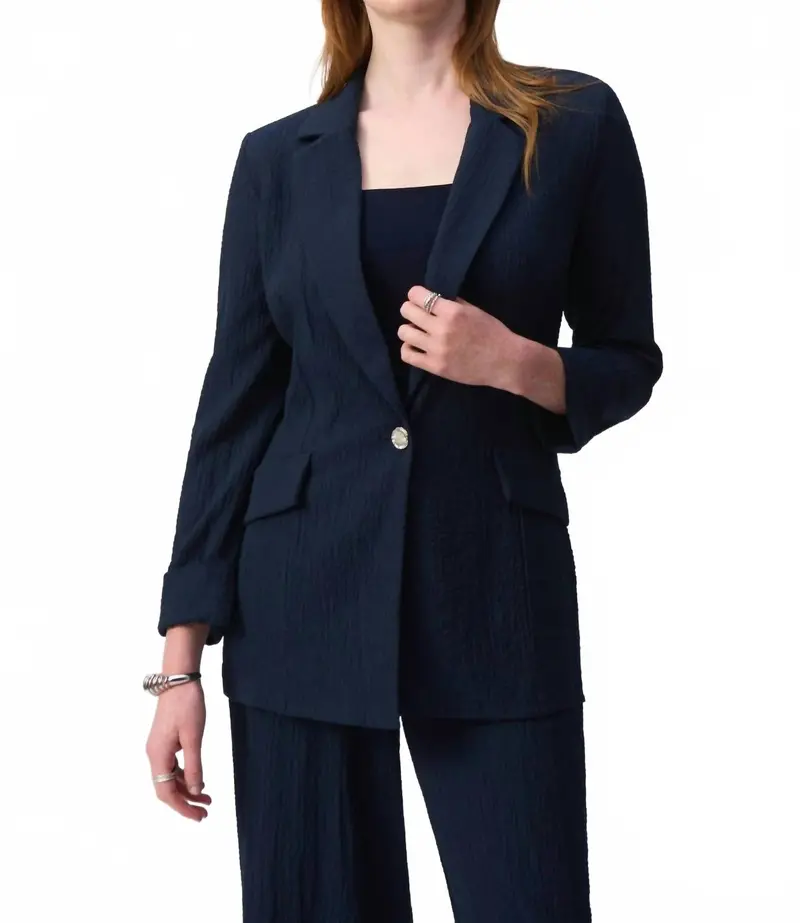 Quarter Sleeve Seersucker Blazer Jacket In Midnight Blue 1