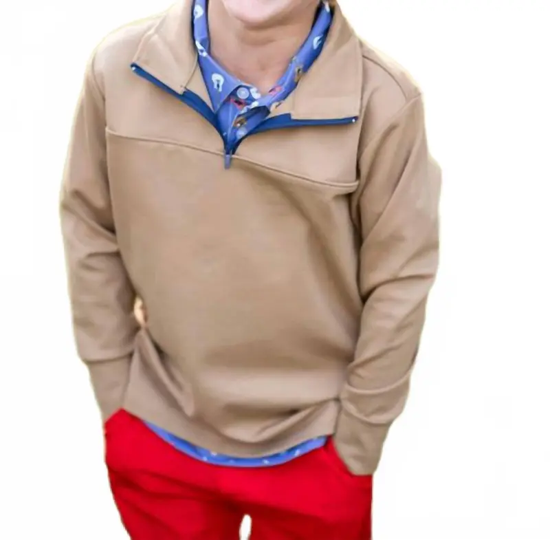 Quarter Zip Performance Pullover Top In Khaki 1