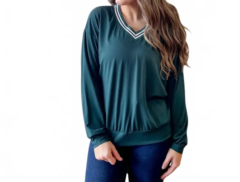 Quick Dry V-Neck Sweatshirt In Midnight Green 1