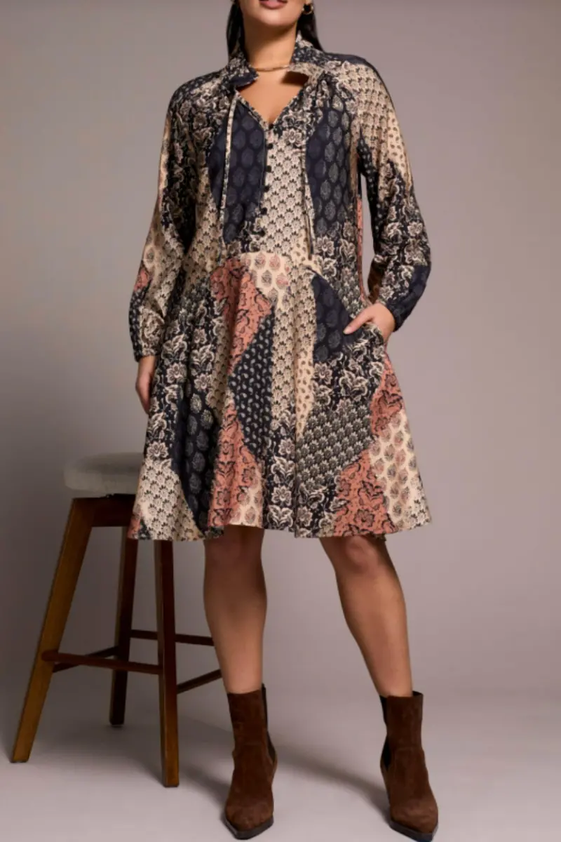 Raglan Sleeve Dress With Cut And Pockets In Almond Latte 1