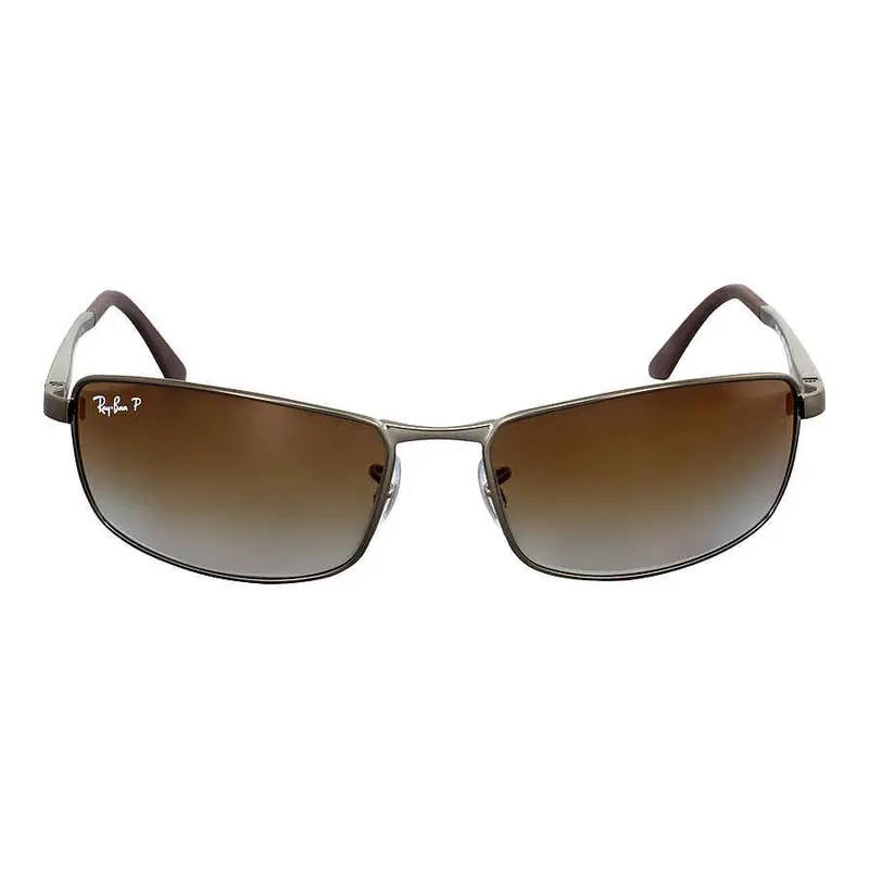 Ray Ban Polarized Brown Gradient Rectangular Men's Sunglasses Rb3498 029/T5 61 1