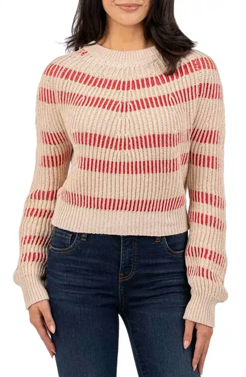 Reagen Stripe Crewneck Sweater In Taupe 1