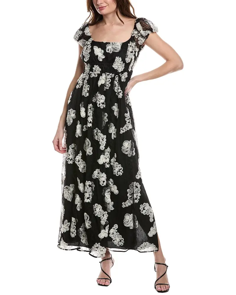 Rebecca Taylor Ribbon Lace Silk Maxi Dress 1