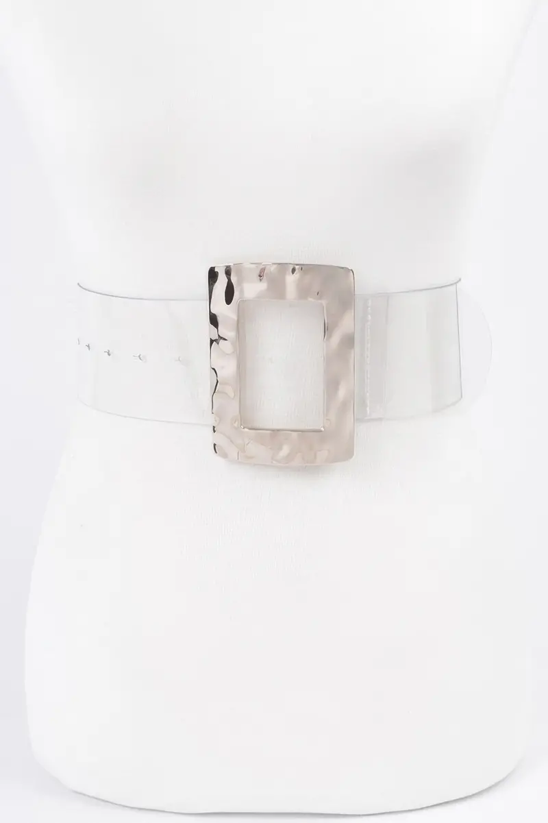 Rectangle Metal Buckle Plus Size Clear Belt 1