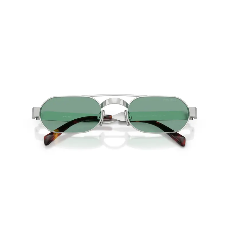 Rectangular Green Lens Sunglasses With Silver Metal Frame 1