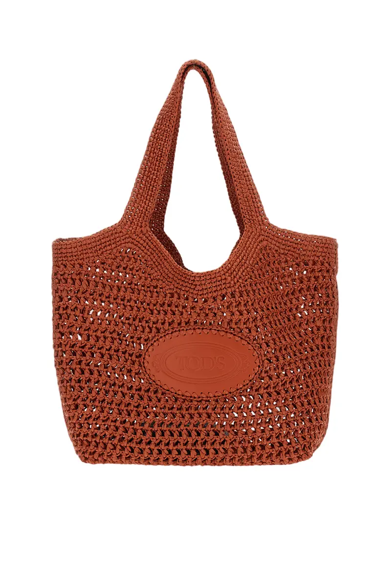 Red Medium Raffia Tote Bag 1