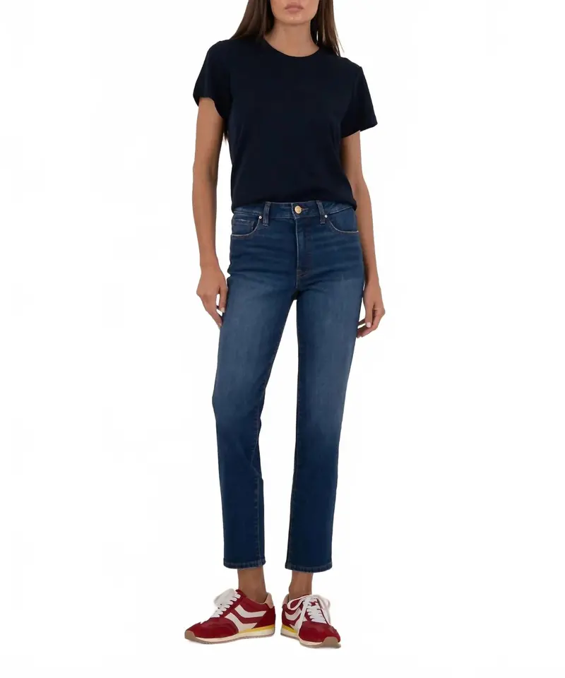 Reese High Rise Ankle Straight Jeans In Dark Wash Blue 1