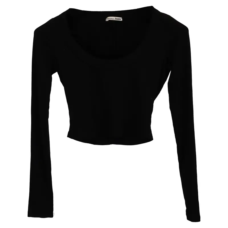 Reformation Jeans Long Sleeve Top In Black Cotton 1