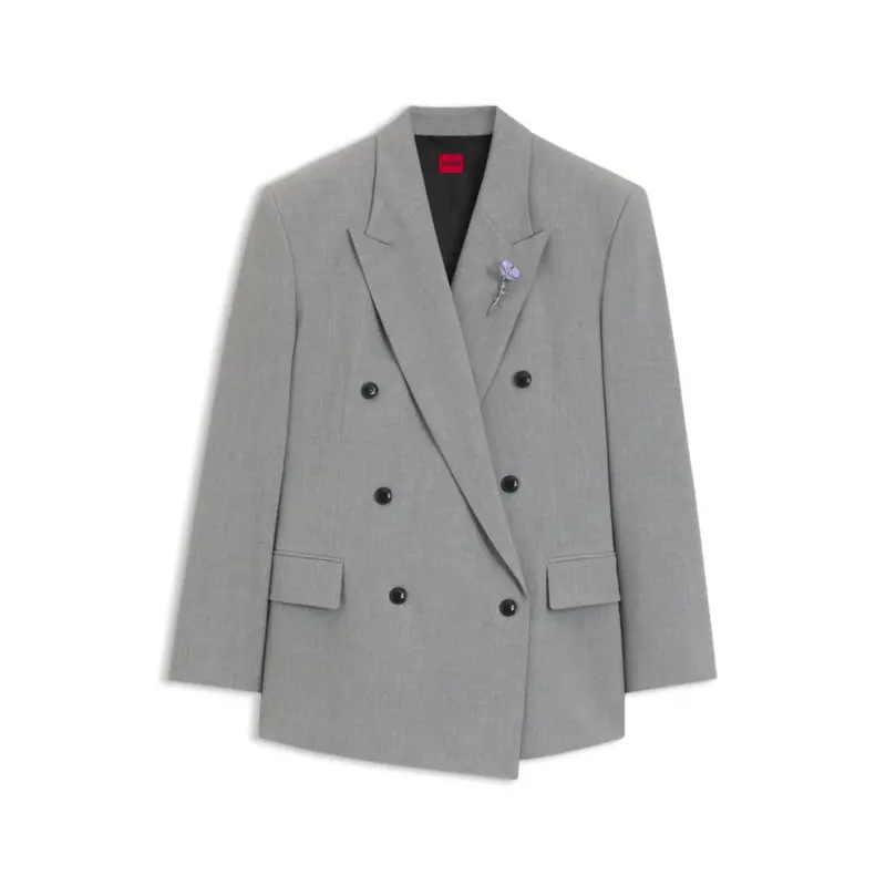 Relaxed-Fit Blazer With Enamel Flower Brooch 1