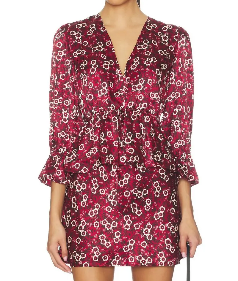 Renata V-Neck Top In Ruby 1