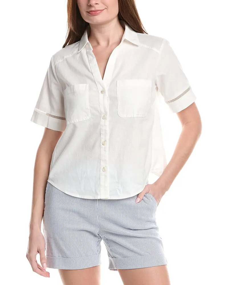 Renuar Woven Button Front Linen-Blend Blouse 1