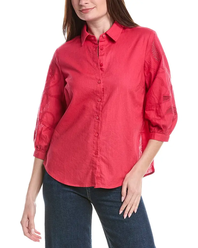 Renuar Woven Button Front Linen-Blend Blouse 1