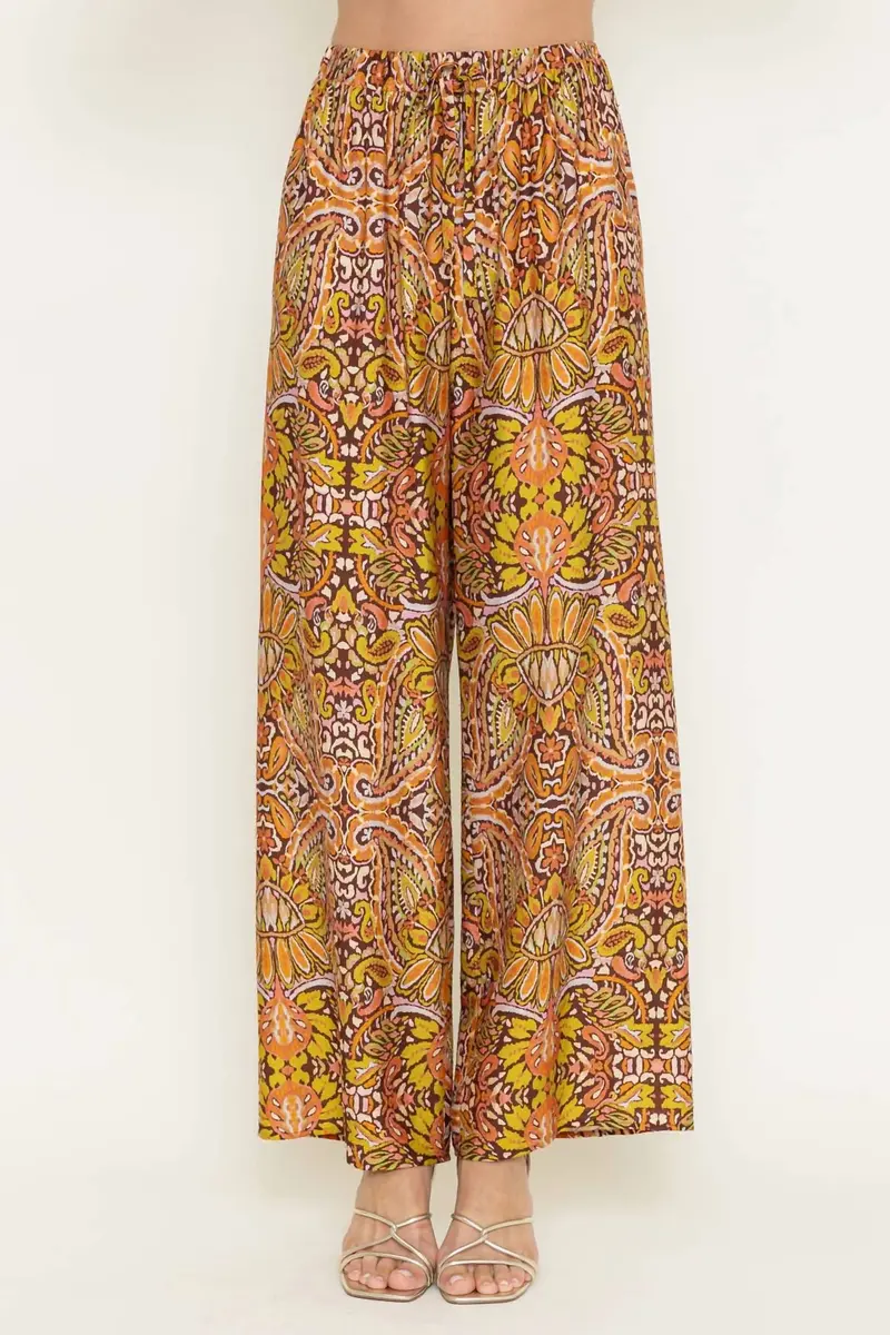 Resort Print Wide Leg Pants In Yellow 1