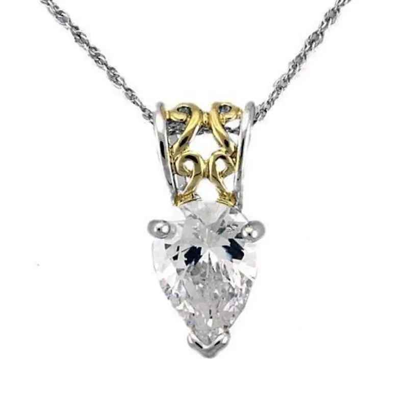 Reverse Two-Tone 925 Sterling Silver Chain Pendant With Aaa Grade Cz In Clear 1