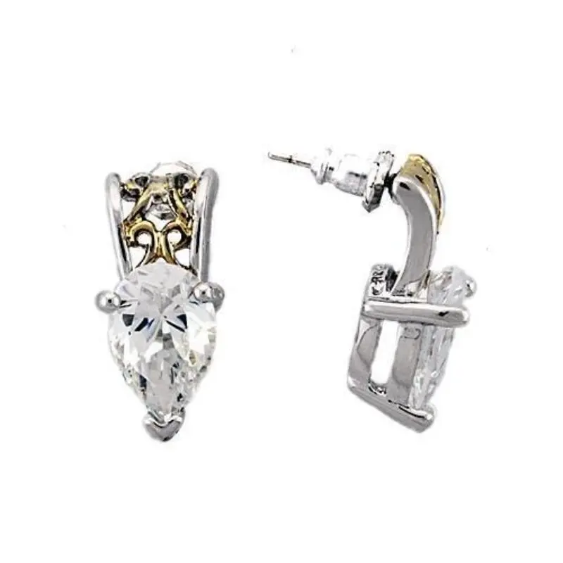 Reverse Two-Tone 925 Sterling Silver Earrings With Aaa Grade Cz In Clear 1