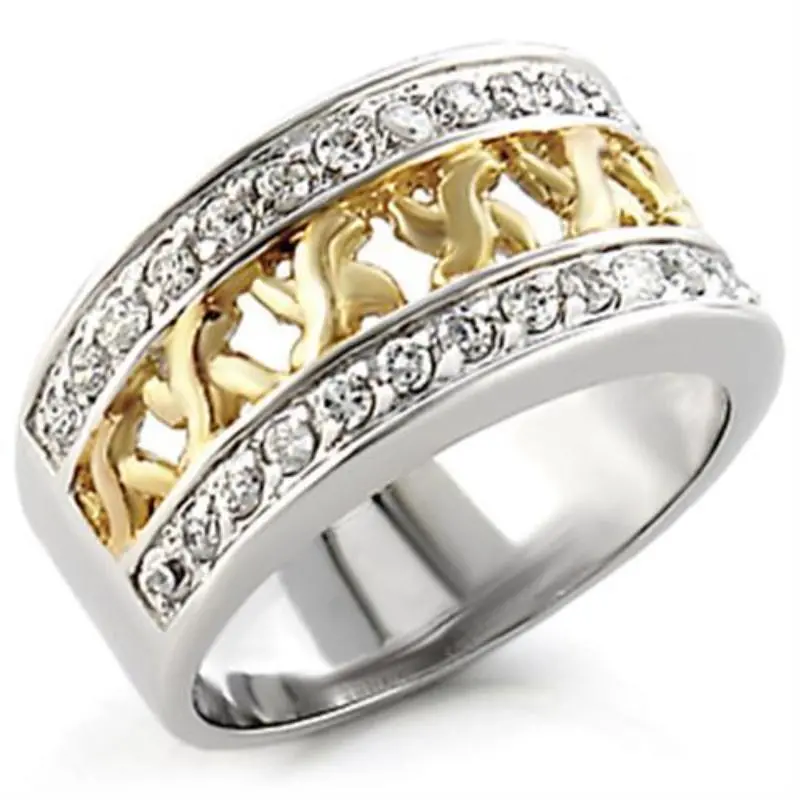 Reverse Two-Tone 925 Sterling Silver Ring With Aaa Grade Cz In Clear 1