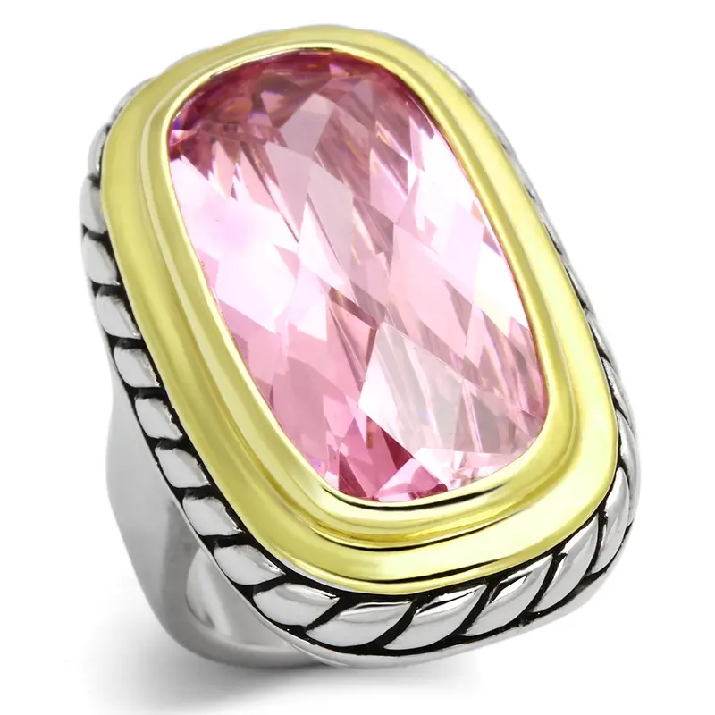 Reverse Two-Tone Brass Ring With Aaa Grade Cz In Rose 1