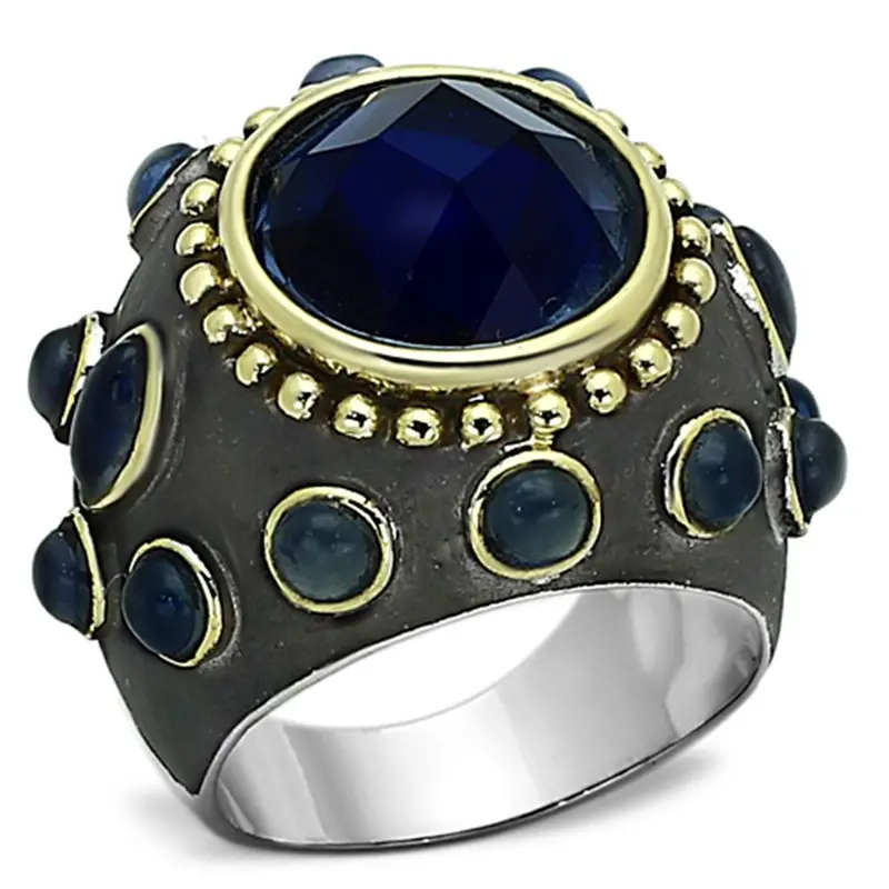 Reverse Two-Tone Brass Ring With Synthetic Synthetic Glass In Montana 1