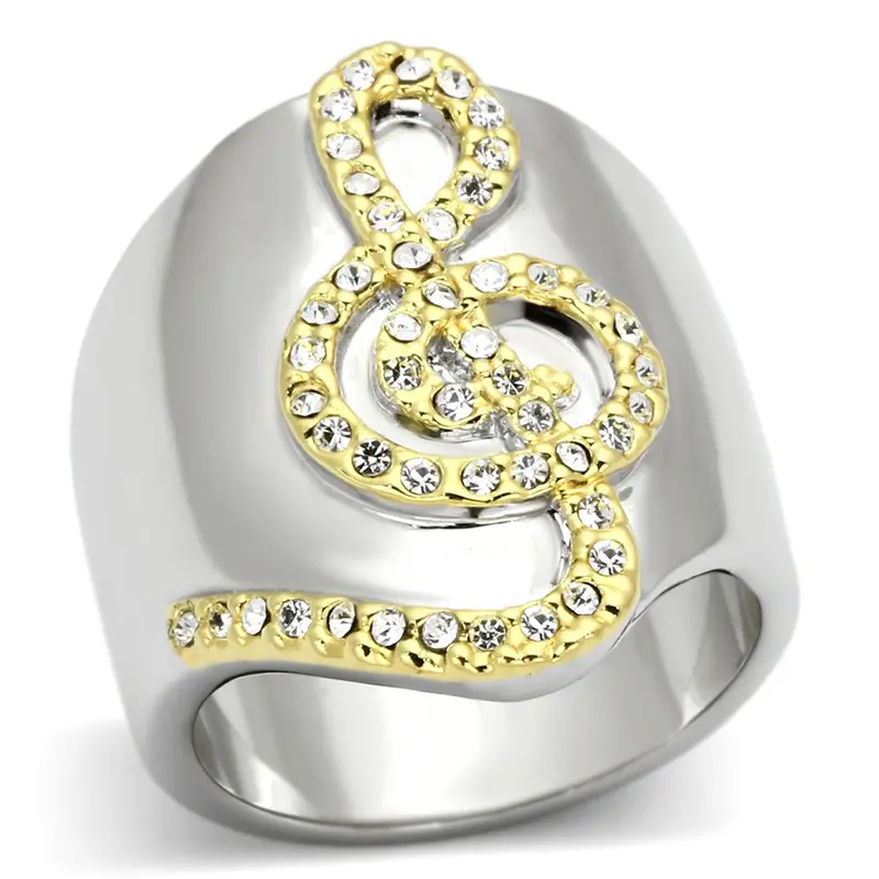 Reverse Two-Tone Brass Ring With Top Grade Crystal In Clear 1