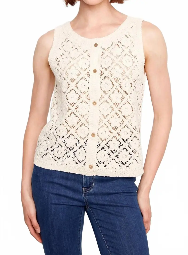 Reversible Crochet Button Up Sleeveless Vest In Natural 1