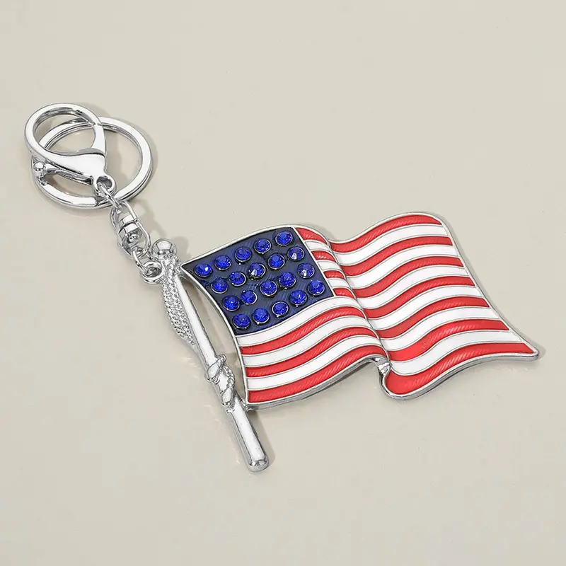 Rhinestone Accent American Usa Flag Keychain Bag Charm 1