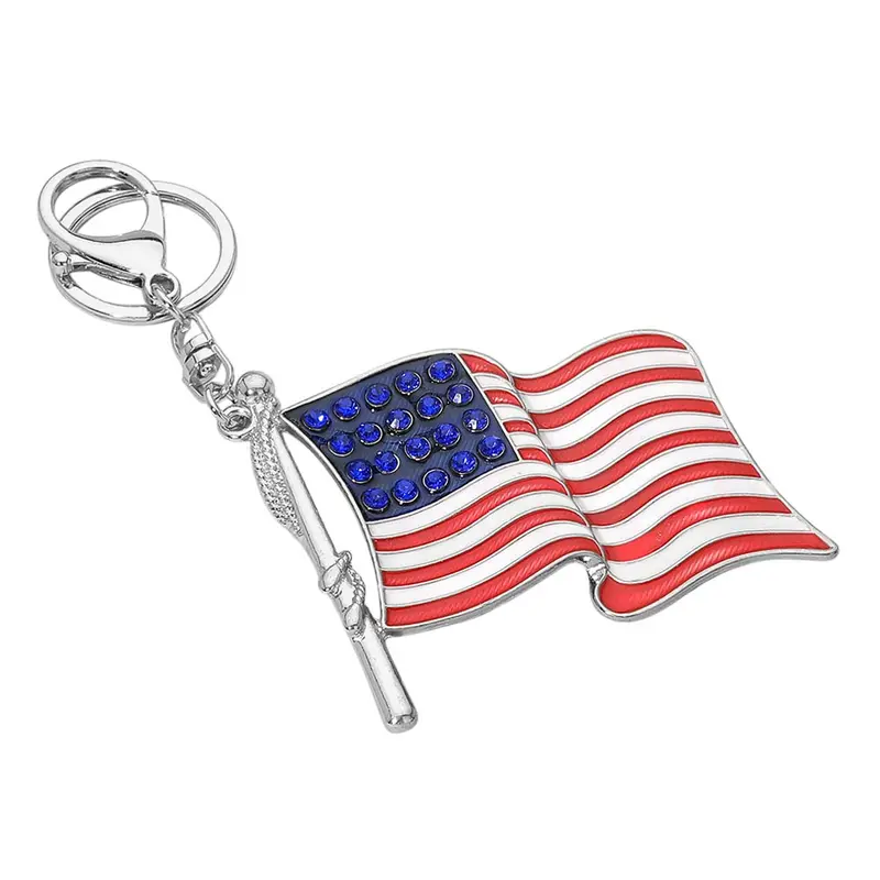 Rhinestone Accent American Usa Flag Keychain Bag Charm 2