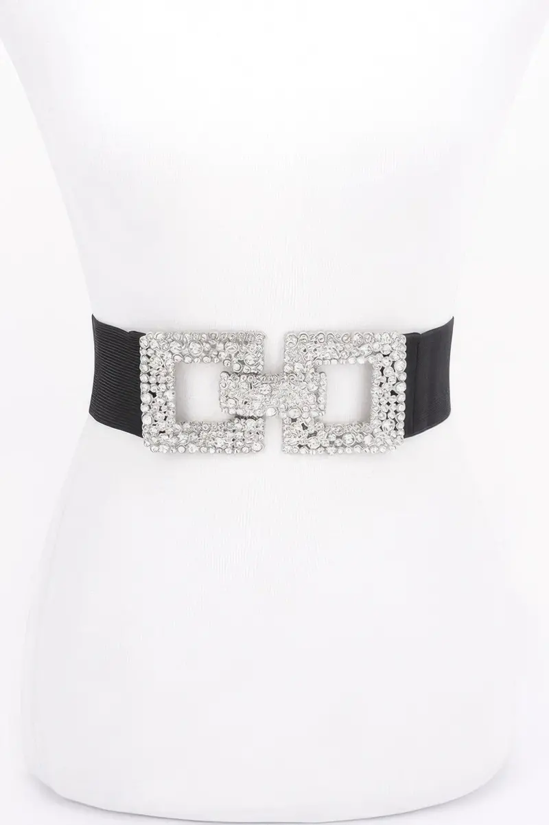 Rhinestone Buckle Elastic Belt 1